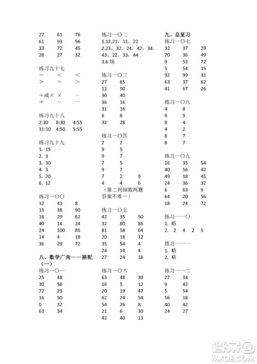 广东人民出版社2023年秋核心素养数学口算每天一练二年级上册人教版参考答案