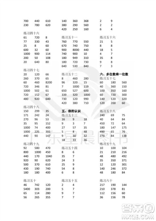 广东人民出版社2023年秋核心素养数学口算每天一练三年级上册人教版参考答案