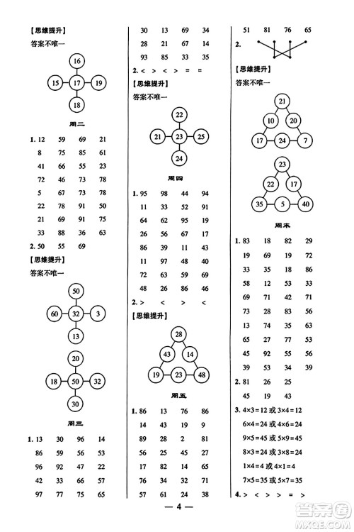 河海大学出版社2023年秋学霸计算达人二年级数学上册北师大版答案