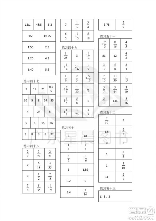 广东人民出版社2023年秋核心素养数学口算每天一练六年级上册人教版参考答案