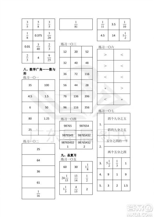 广东人民出版社2023年秋核心素养数学口算每天一练六年级上册人教版参考答案