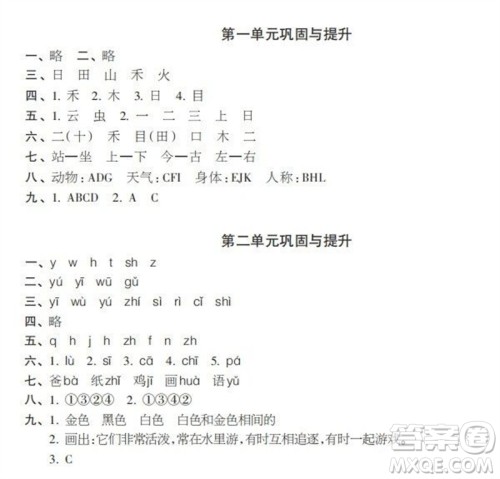 时代学习报2023-2024学年度第一学期一年级语文巩固与提升参考答案 时代学习报2023-2024学年度第一学期一年级语文巩固与提升参考答案