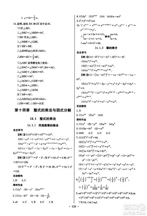 长江少年儿童出版社2023年秋长江全能学案同步练习册八年级数学上册人教版答案