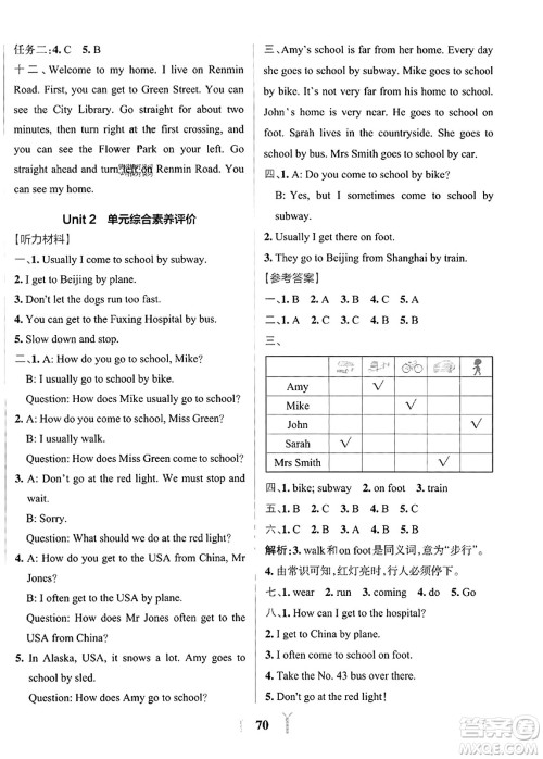 陕西师范大学出版总社2023年秋PASS小学学霸冲A卷六年级英语上册人教版答案