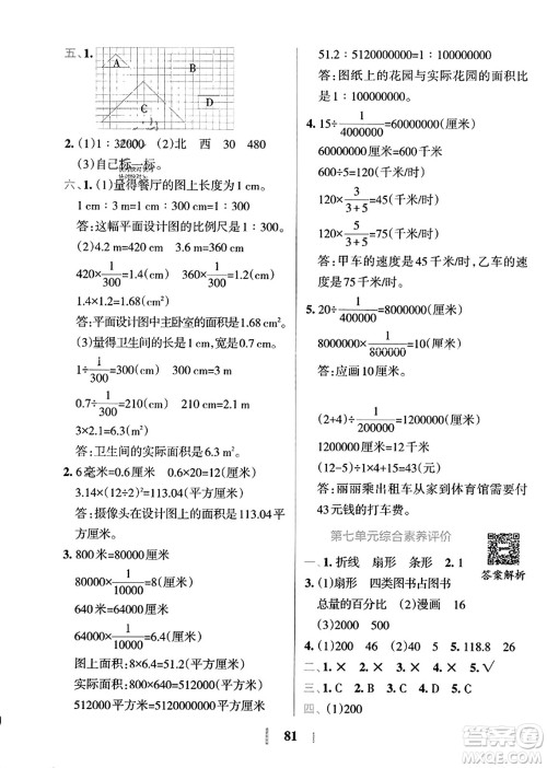 陕西师范大学出版总社2023年秋PASS小学学霸冲A卷六年级数学上册冀教版答案