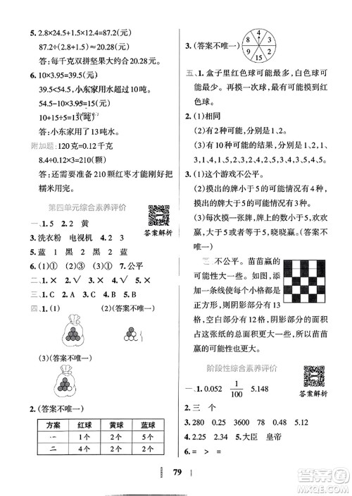 陕西师范大学出版总社2023年秋PASS小学学霸冲A卷五年级数学上册冀教版答案