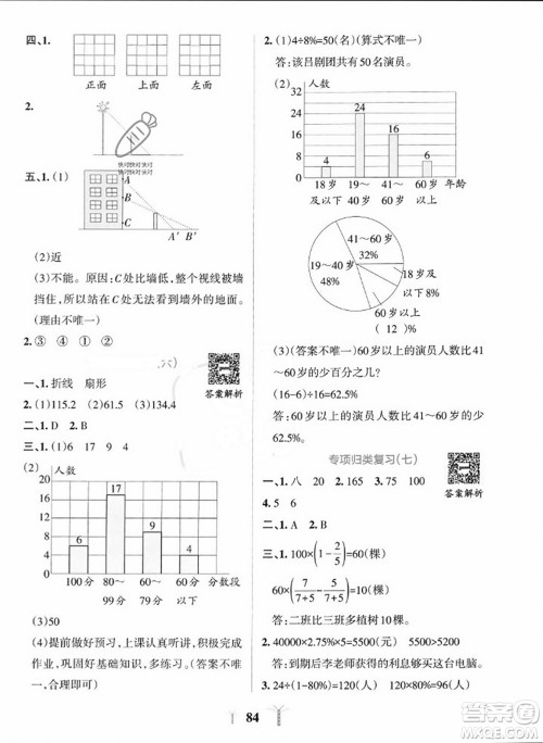 陕西师范大学出版总社2023年秋PASS小学学霸冲A卷六年级数学上册北师大版答案