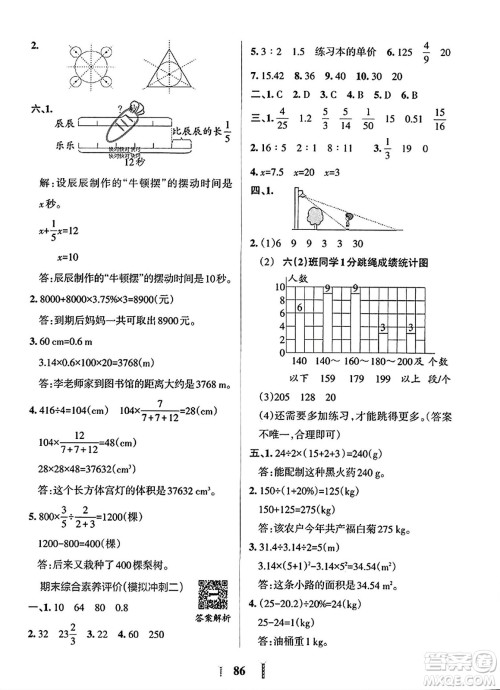 陕西师范大学出版总社2023年秋PASS小学学霸冲A卷六年级数学上册北师大版答案