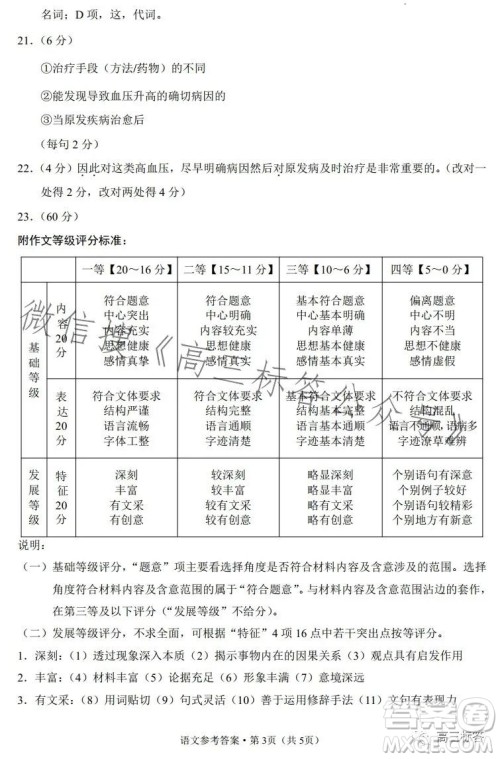 云南师大附中2024届高考适应性月考卷三语文试卷答案 云南师大附中2024届高考适应性月考卷三语文试卷答案