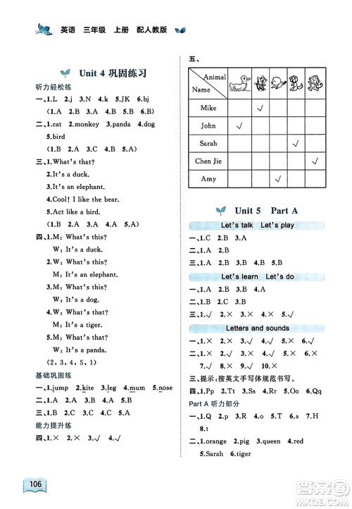 广西教育出版社2023年秋新课程学习与测评同步学习三年级英语上册人教版答案 广西教育出版社2023年秋新课程学习与测评同步学习三年级英语上册人教版答案