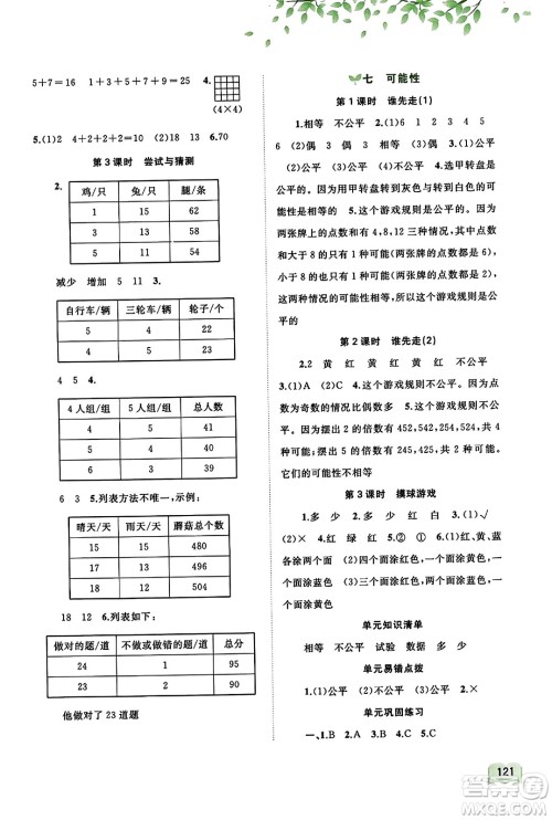 广西教育出版社2023年秋新课程学习与测评同步学习五年级数学上册北师大版答案