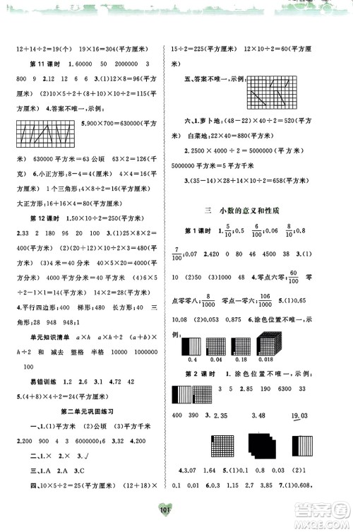 广西教育出版社2023年秋新课程学习与测评同步学习五年级数学上册苏教版答案 广西教育出版社2023年秋新课程学习与测评同步学习五年级数学上册苏教版答案