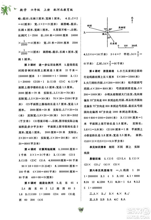 广西教育出版社2023年秋新课程学习与测评同步学习六年级数学上册河北教育版答案