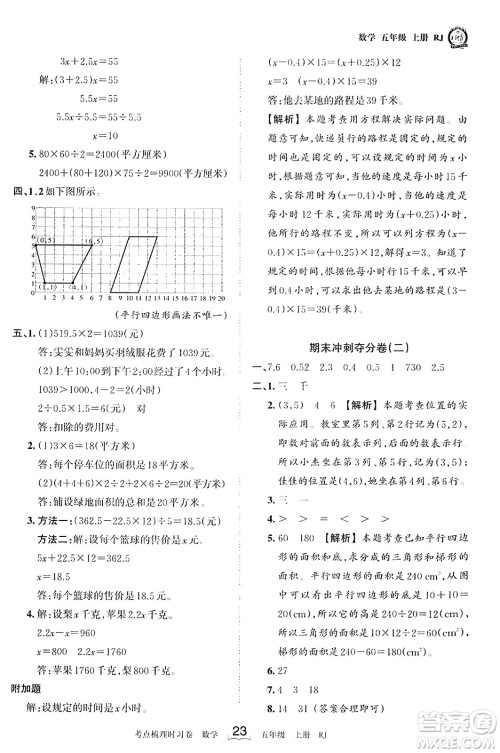 江西人民出版社2023年秋王朝霞考点梳理时习卷五年级数学上册人教版答案 江西人民出版社2023年秋王朝霞考点梳理时习卷五年级数学上册人教版答案
