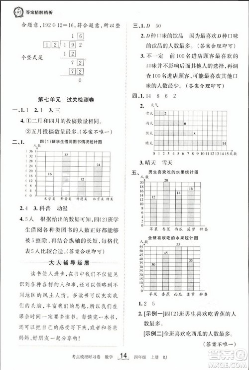 江西人民出版社2023年秋王朝霞考点梳理时习卷四年级数学上册人教版答案