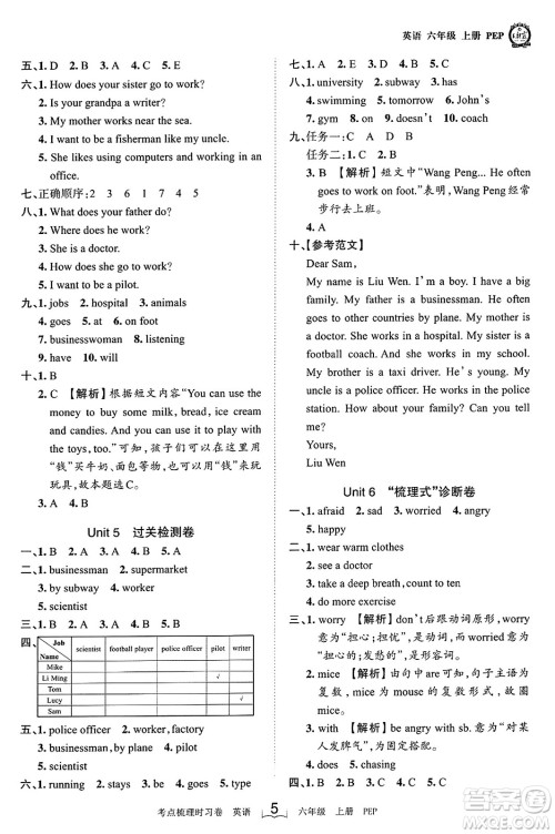 江西人民出版社2023年秋王朝霞考点梳理时习卷六年级英语上册人教PEP版答案 江西人民出版社2023年秋王朝霞考点梳理时习卷六年级英语上册人教PEP版答案
