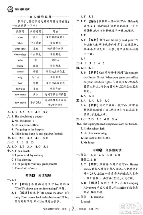 江西人民出版社2023年秋王朝霞考点梳理时习卷六年级英语上册人教PEP版答案 江西人民出版社2023年秋王朝霞考点梳理时习卷六年级英语上册人教PEP版答案