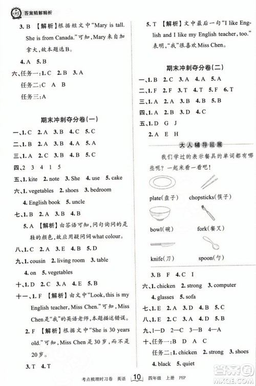 江西人民出版社2023年秋王朝霞考点梳理时习卷四年级英语上册人教PEP版答案