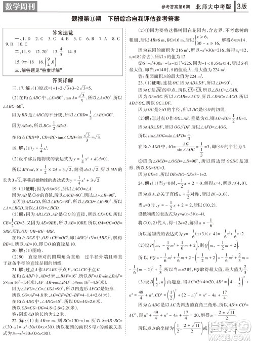 2023年秋学习方法报数学周刊九年级上册北师大版中考专版第6期参考答案