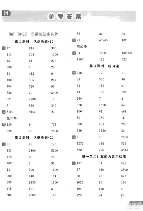 北京教育出版社2023年秋亮点给力计算天天练五年级数学上册江苏版答案