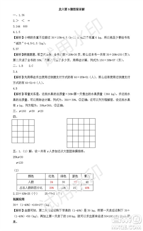 2023年秋学习方法报小学数学六年级上册第9-12期北师大版参考答案