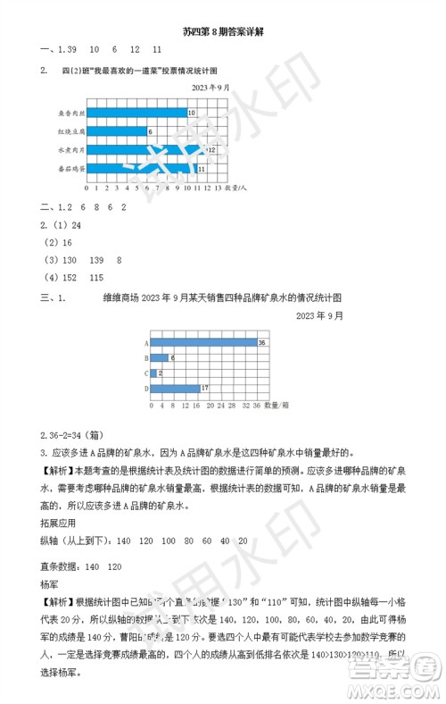 2023年秋学习方法报小学数学四年级上册第5-8期苏教版参考答案