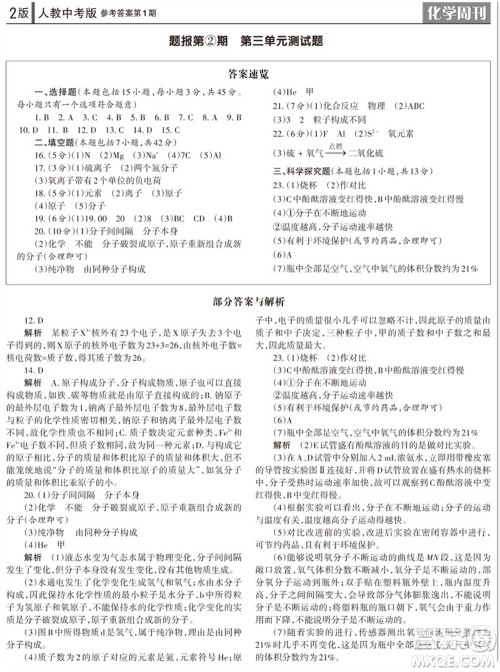 2023年秋学习方法报化学周刊九年级上册人教版中考专版第1期参考答案 2023年秋学习方法报化学周刊九年级上册人教版中考专版第1期参考答案