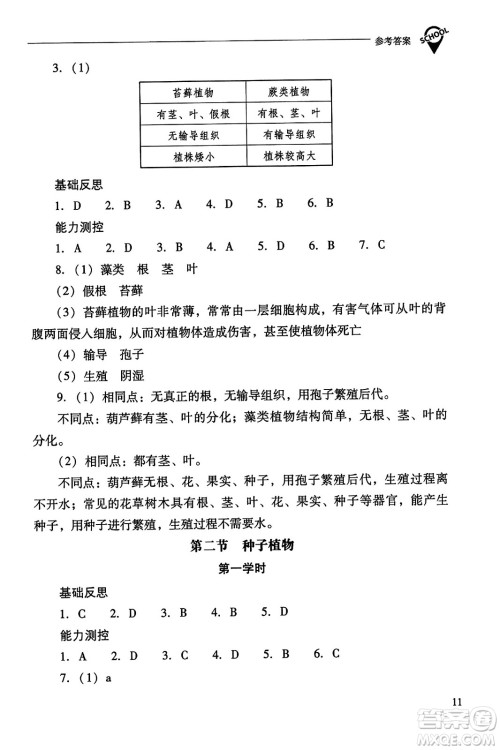 山西教育出版社2023年秋新课程问题解决导学方案七年级生物上册人教版答案