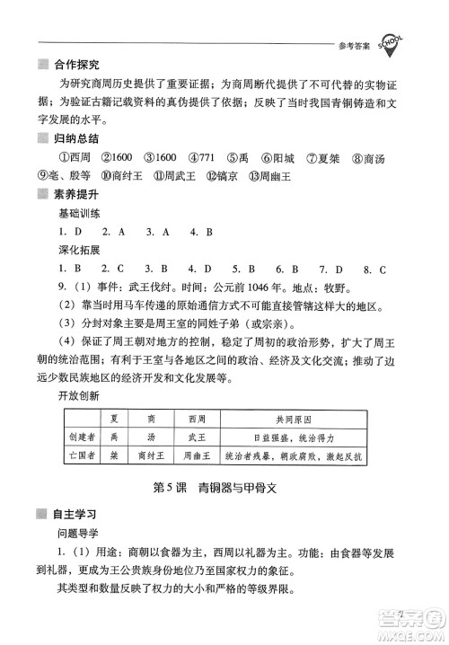 山西教育出版社2023年秋新课程问题解决导学方案七年级历史上册人教版答案