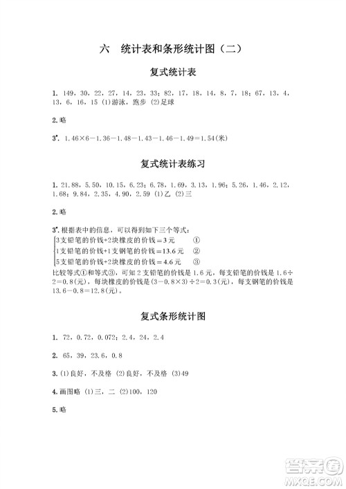 江苏凤凰教育出版社2023年秋练习与测试小学数学五年级上册苏教版双色版A版参考答案