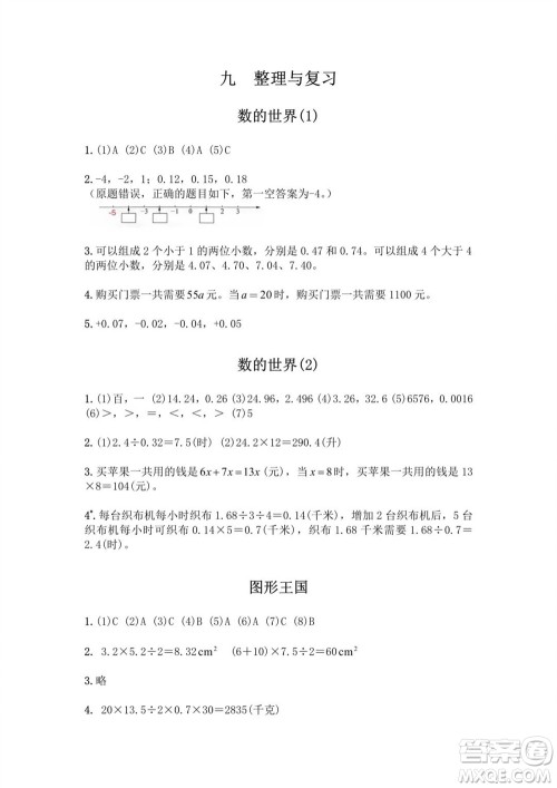 江苏凤凰教育出版社2023年秋练习与测试小学数学五年级上册苏教版提优版参考答案