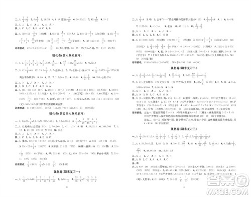 江苏凤凰教育出版社2023年秋小学数学强化拓展卷六年级上册苏教版提升版参考答案