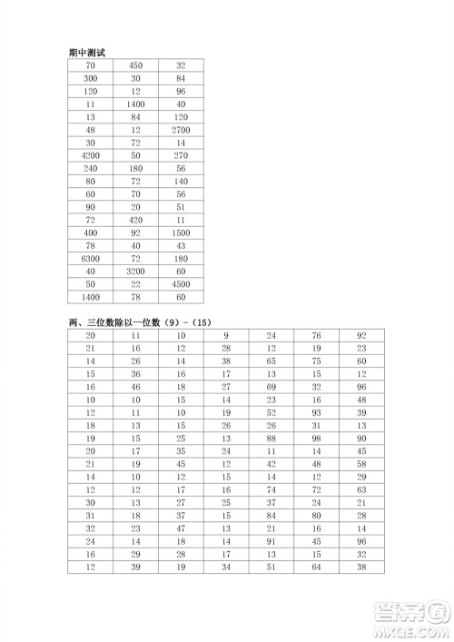 江苏凤凰教育出版社2023年秋口算练习册三年级数学上册苏教版参考答案