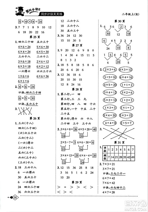 龙门书局2023年秋黄冈小状元同步计算天天练二年级数学上册人教版答案