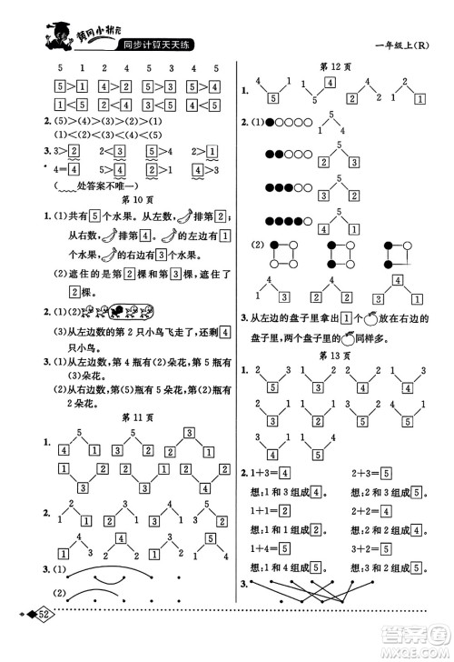 龙门书局2023年秋黄冈小状元同步计算天天练一年级数学上册人教版答案