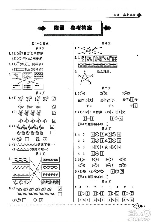 龙门书局2023年秋黄冈小状元同步计算天天练一年级数学上册人教版答案