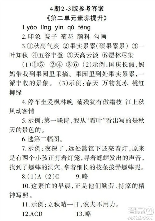 2023年秋学习报小学三年级语文上册人教版1-8期参考答案