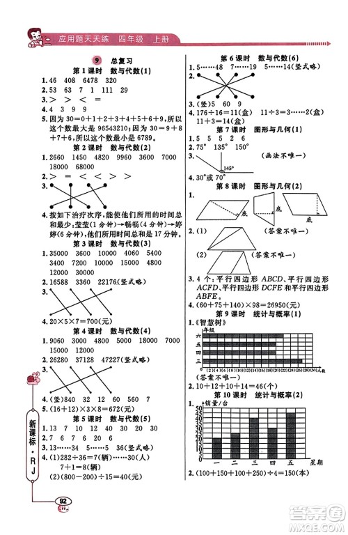 山东画报出版社2023年秋应用题天天练四年级数学上册人教版答案