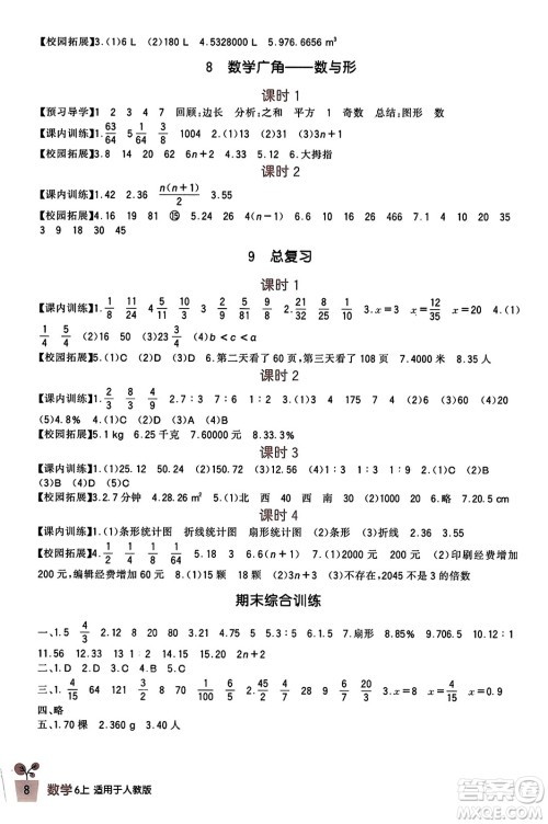 四川教育出版社2023年秋新课标小学生学习实践园地六年级数学上册人教版答案