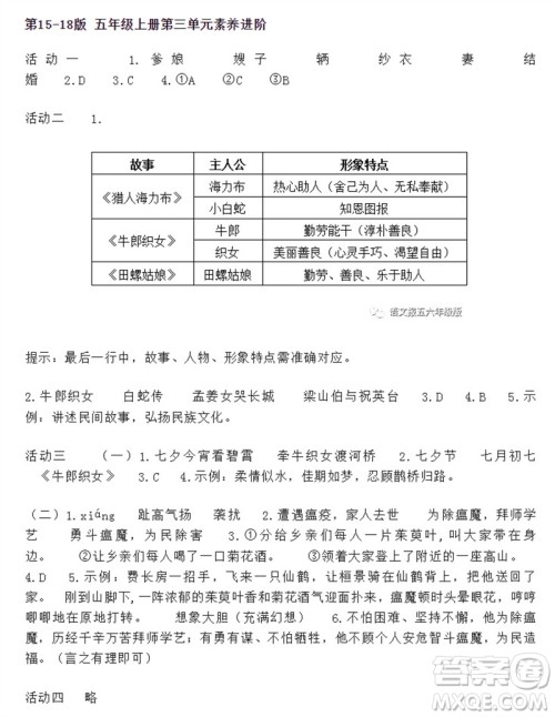 2023年秋语文报小学五年级上册第19期参考答案