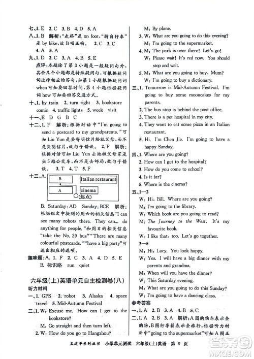 浙江工商大学出版社2023年秋孟建平小学单元测试英语六年级上册人教版参考答案 浙江工商大学出版社2023年秋孟建平小学单元测试英语六年级上册人教版参考答案
