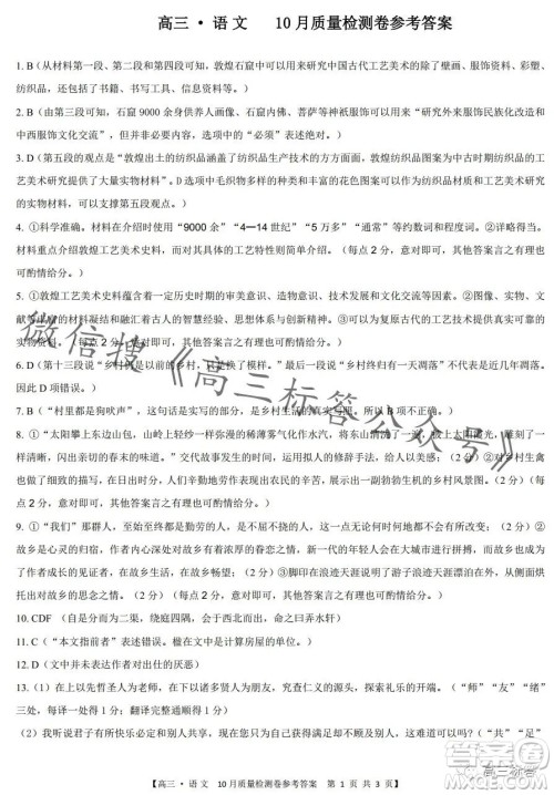 2024徽师联盟高三10月质量检测卷语文试卷答案