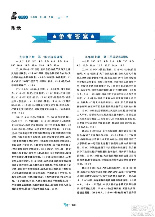 广西师范大学出版社2023年秋新课程学习与测评单元双测九年级世界历史全一册人教版A版答案