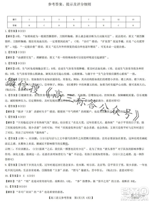 金科大联考2024届高三10月质量检测语文试卷答案 金科大联考2024届高三10月质量检测语文试卷答案