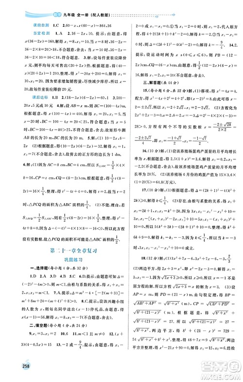 广西教育出版社2023年秋新课程学习与测评同步学习九年级数学全一册人教版答案