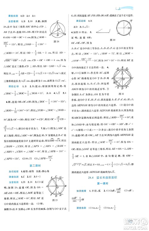 广西教育出版社2023年秋新课程学习与测评同步学习九年级数学全一册人教版答案