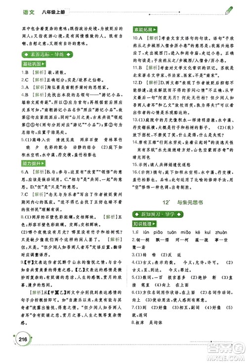 广西教育出版社2023年秋新课程学习与测评同步学习八年级语文上册通用版答案