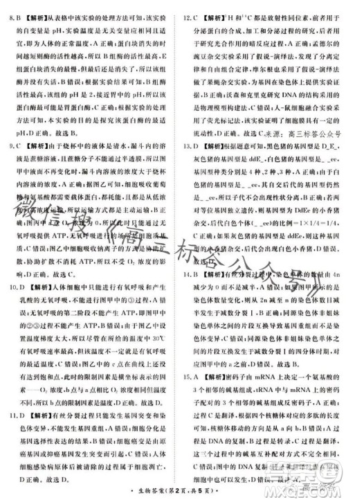 2024届普通高等学校招生全国统一考试青桐鸣高三10月大联考生物试卷答案 2024届普通高等学校招生全国统一考试青桐鸣高三10月大联考生物试卷答案