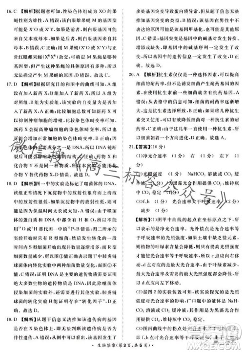 2024届普通高等学校招生全国统一考试青桐鸣高三10月大联考生物试卷答案 2024届普通高等学校招生全国统一考试青桐鸣高三10月大联考生物试卷答案