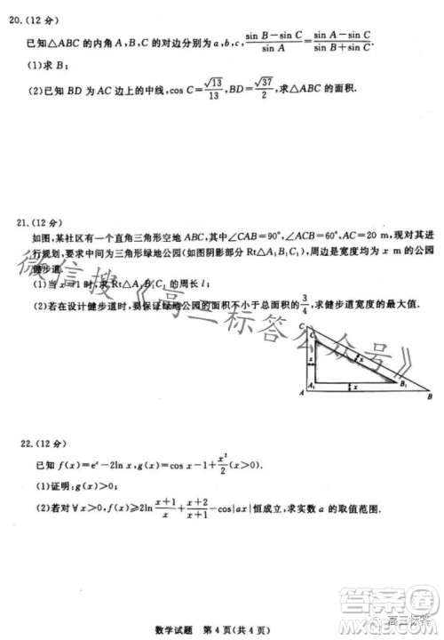 2024届普通高等学校招生全国统一考试青桐鸣高三10月大联考数学试卷答案